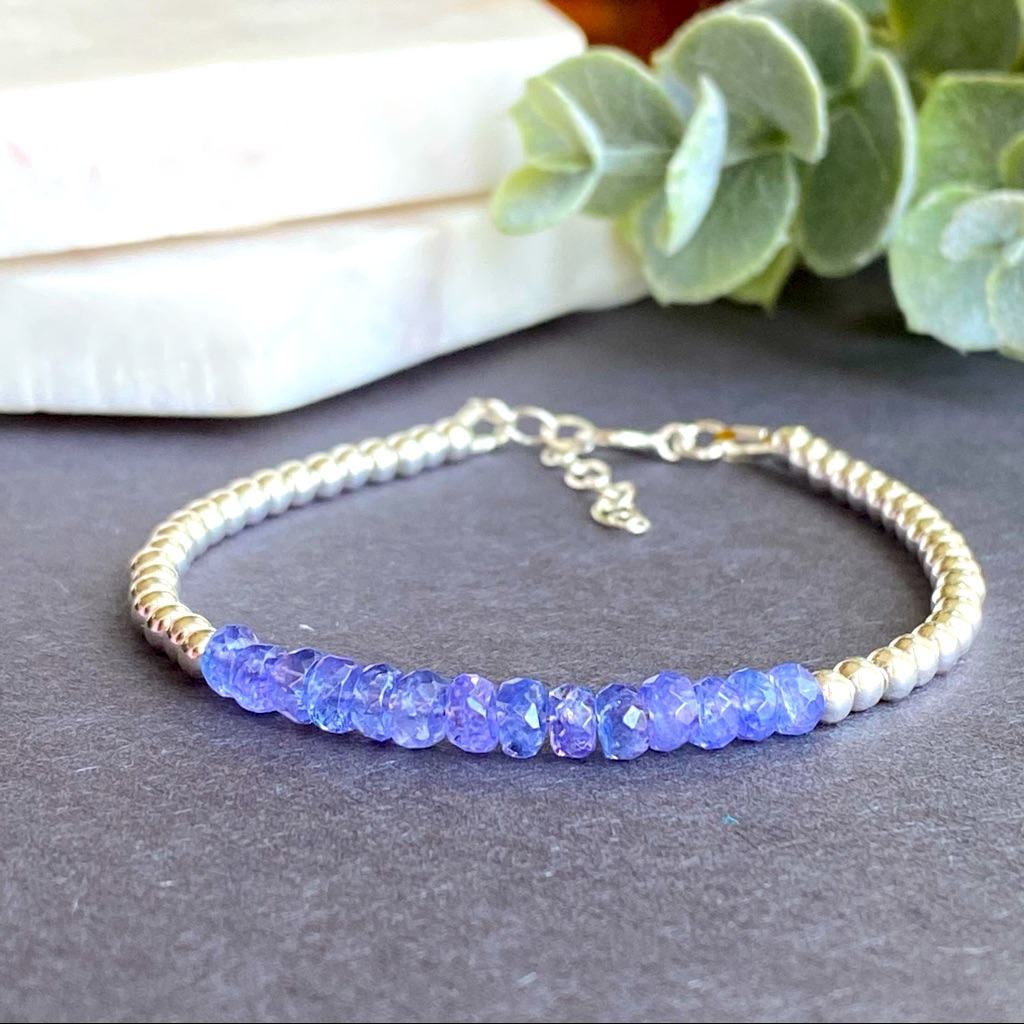 December Birth Stone Tanzanite Beaded Bracelet In Solid Sterling Silver 55$